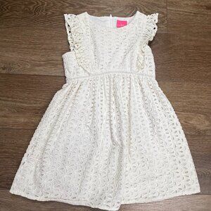 Lilly Pulitzer Girls Madelina Dress, Eyelet, White, Ruffle, Size 7, Preppy